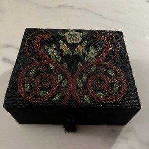 Beaded Jewelry Box with Mirror and Removable Tray